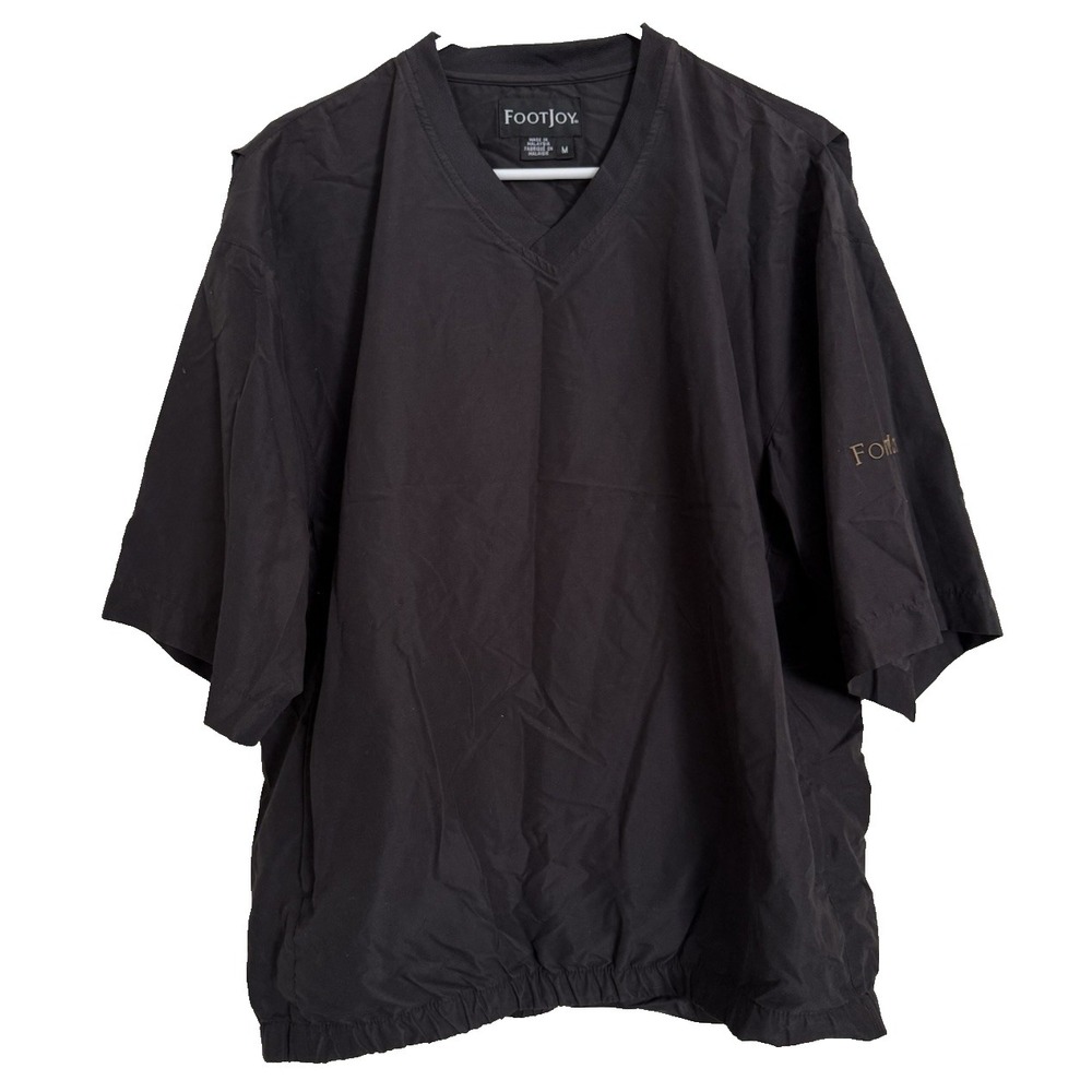 FootJoy FJ Golf Wind Shirt Mens Medium Short Sleeve Black Pullover V-Neck w Logo